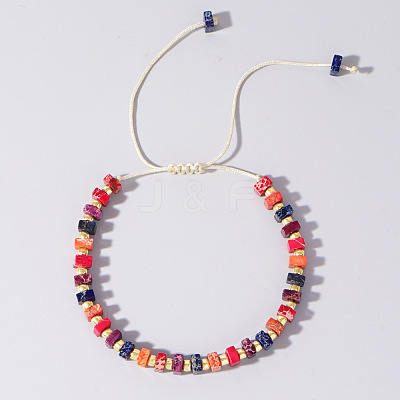 Adjustable Retro Boho Vintage Square Dyed Natural Imperial Jasper Braided Bead Bracelets for Women Men RP7679-3-1