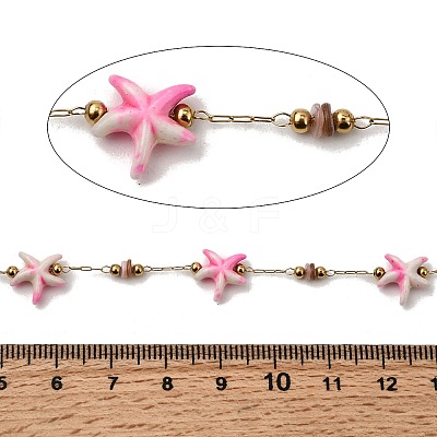Handmade 304 Stainless Steel Synthetic Turquoise Starfish Link Chains CHS-L032-13G-07-1