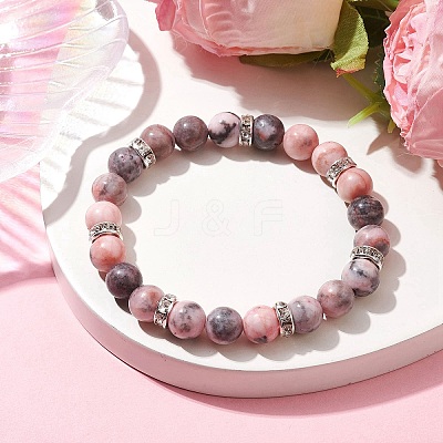 8.5mm Round Natural Pink Zebra Jasper Beaded Stretch Bracelets BJEW-JB10256-03-1