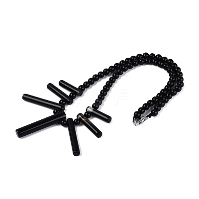 Natural Black Onyx Round Beaded Fan Bib Necklaces NJEW-N064-04A-1