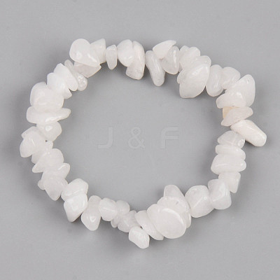 Unisex Chip Natural White Moonstone Beaded Stretch Bracelets BJEW-S143-46-1