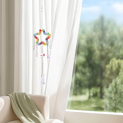 1Pc Colorful Glass Beaded Woven Net Suncatchers AJEW-CY0001-95D-1