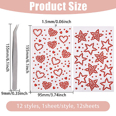 12Sheets 12 Styles Rhinestone Stickers Paper Sheets for Craft DIY-CA0007-52-1