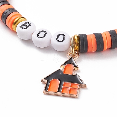 4Pcs 4 Style Polymer Clay Heishi Surfer Stretch Bracelets Set with Word Spooky Boo Acrylic Beads BJEW-TA00127-1