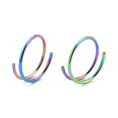 Rainbow Color Double Nose Ring for Single Piercing AJEW-C010-02M-03-1