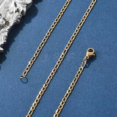 304 Stainless Steel Figaro Chain Necklaces STAS-F034-03G-1