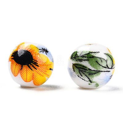 Floral Printed Porcelain Beads PORC-E021-01B-1