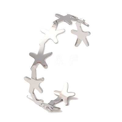 Starfish 304 Stainless Steel Cuff Bangles for Women BJEW-Z176-01P-1