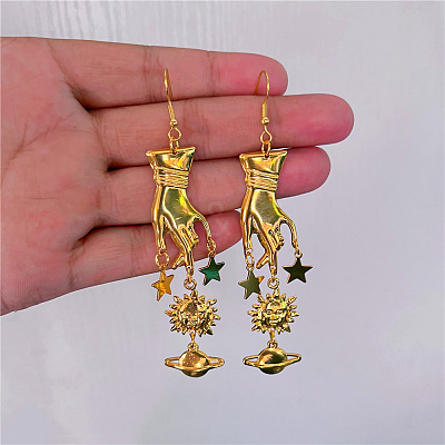 Hand with Planet Alloy Dangle Earrings FS-WG23091-04-1