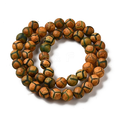 Tibetan Style Turtle Back Pattern dZi Beads Strands X-G-P229-A-04-8mm-1
