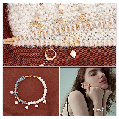 Natural Freshwater Pearl Pendant Locking Stitch Markers HJEW-AB00148-1