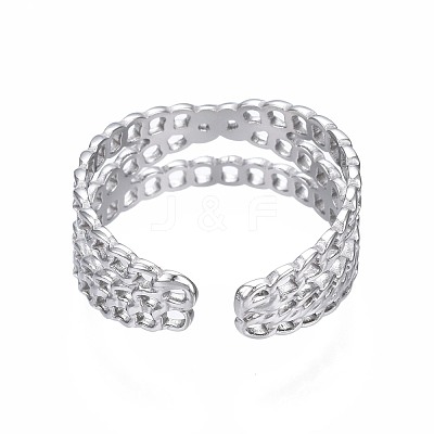 Non-Tarnish 304 Stainless Steel Criss Cross Open Cuff Ring RJEW-T023-43P-1