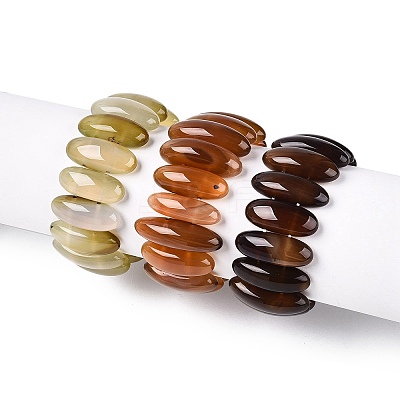 Oval Natural Agate Beaded Stretch Bracelets for Women Men G-Q601-23I-1