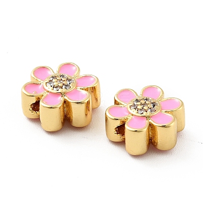 Flower Brass Micro Pave Clear Cubic Zirconia Beads KK-G419-06G-05-1