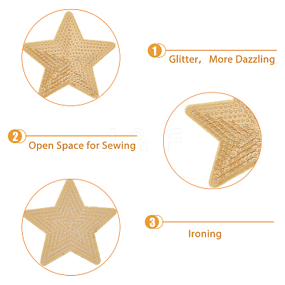24Pcs 6 Style Star Computerized Embroidery Cloth Iron On Sequins Patches PATC-HY0001-12-1