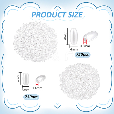 1500Pcs 2 Styles Rice Imitation Pearl Acrylic Beads OACR-FG0001-36-1