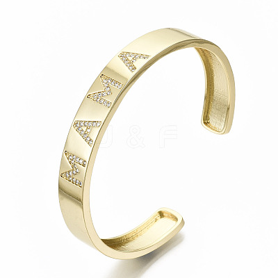 Brass Micro Pave Clear Cubic Zirconia Cuff Bangles BJEW-S142-008-NF-1