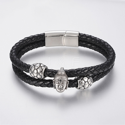 Braided Leather Cord Multi-strand Bracelets BJEW-H560-56-1