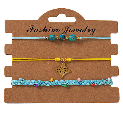 Summer Beach Style Adjustable Synthetic Green Turquoise Imperial Stone Beaded Bracelet Set UQ9789-2-1