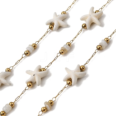 Handmade 304 Stainless Steel Synthetic Turquoise Starfish Link Chains CHS-L032-13G-03-1