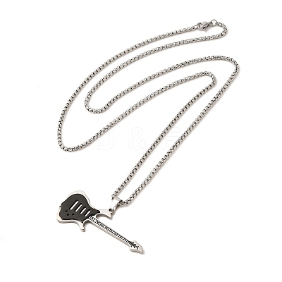 201 Stainless Steel Guitar Pendant Box Chain Necklaces NJEW-R001-06P-02-1