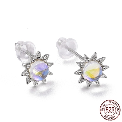 Anti-Tarnish Rhodium Plated 925 Sterling Silver Sunflower Stud Earring Findings LS-EJEW-M202-03P-1