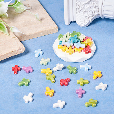 40Pcs 8 Colors Glazed Porcelain Beads PORC-TA0001-16-1