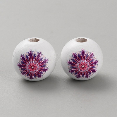 Printed Wood European Beads WOOD-CJC0001-20H-1