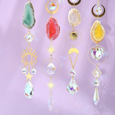 4Pcs 4 Styles Zinc Alloy & Natural Agate Slices Pendant Decorations HJEW-CJ0001-20-1