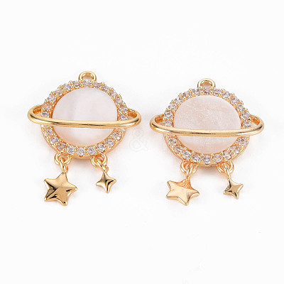 Brass Micro Pave Clear Cubic Zirconia Pendants KK-T062-190G-NF-1
