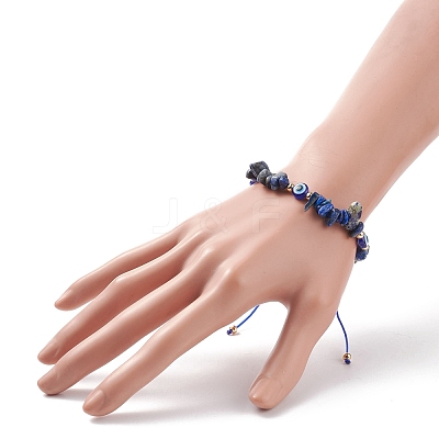 Natural Lapis Lazuli Chips & Resin Evil Eye Braided Bead Bracelet BJEW-JB08495-03-1