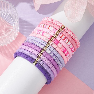 12Pcs 12 Color Polymer Clay Heishi Surfer Stretch Bracelets Set with Plastic Beaded BJEW-JB09548-1
