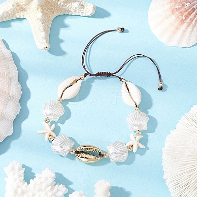 Natural Mixed Cowrie Shell Bead Braided Bead Bracelets BJEW-JB11862-01-1