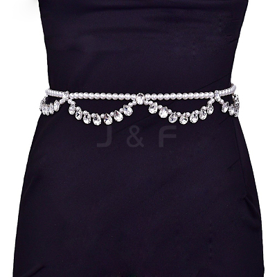 Alloy Crystal Rhinestone Teardrop with Plastic Imitation Pearl Beaded Double Layer Waist Belly Chains for Women FS-WG13B7D-01-1