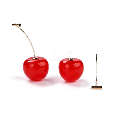 Lifelike Cherry Resin Dangle Stud Earrings EJEW-F274-01D-1