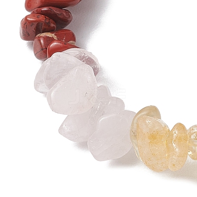 Chakra Natural Rose Quartz & Quartz Crystal & Red Jasper & Green Aventurine & Lapis Lazuli & Amethyst Chip Beaded Stretch Bracelets BJEW-JB10777-02-1