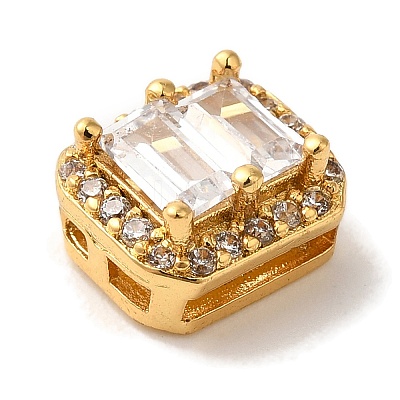 Rack Plating Brass Micro Pave Clear Cubic Zirconia Rectangle Multi-Strand Links KK-A229-24G-1