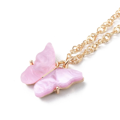 Plastic Butterfly Peandant Necklace NJEW-WH0020-14G-B-1