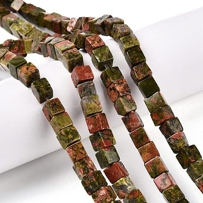 Natural Unakite Beads Strands X-G-T139-6x6-08A-1