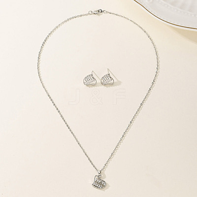 Vintage Retro Elegant Brass Cubic Zirconia Heart Stud Earrings & Necklaces Set for Women MT5778-1