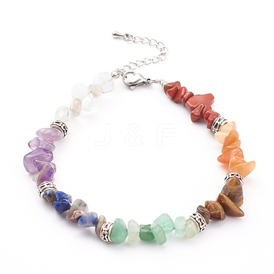 Chakra Chips Natural Gemstone Beaded Bracelets BJEW-JB05933-1