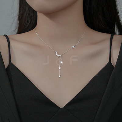 Alloy Crystal Rhinestone Moon Pendant with Star Tassel Necklaces for Women FS-WGD2029-01-1