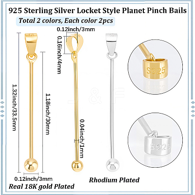 4Pcs 2 Colors Rhodium Plated 925 Sterling Silver Locket Style Planet Pinch Bails STER-SC0001-71A-1