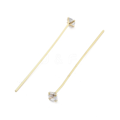 Brass Micro Pave Clear Cubic Zirconia Head Pins KK-M306-09G-04-1