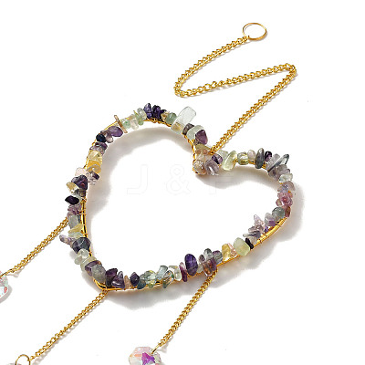 Heart Natural Fluorite Chips Hanging Ornaments HJEW-G024-01G-1