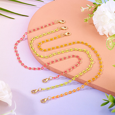 3Pcs 3 Colors Brass Enamel Curb Chain Bracelet Making AJEW-TAC00049-1