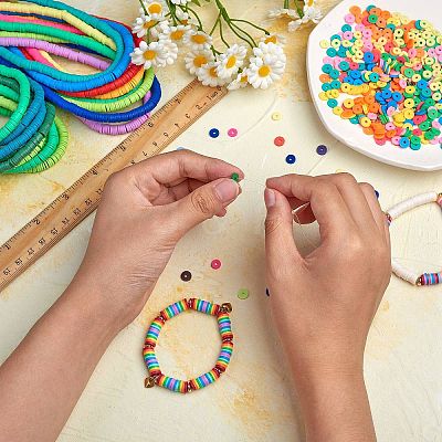 10 Strands 5 Colors Flat Round Handmade Polymer Clay Beads CLAY-SZ0002-01-1