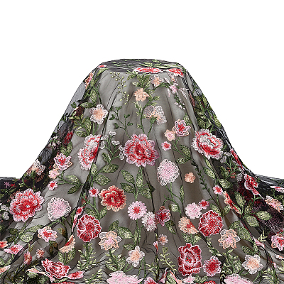 1 Yard Flower Pattern Embroidery Polyester Fabric AJEW-WH0314-473B-1