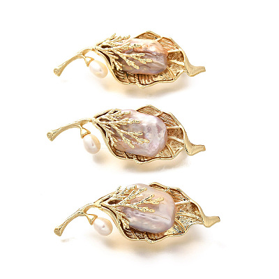Leaf Brass Brooches for Women JEWB-N001-17G-1