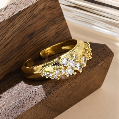 Brass Micro Pave Clear Cubic Zirconia Cuff Rings for Women RJEW-Q009-04G-1